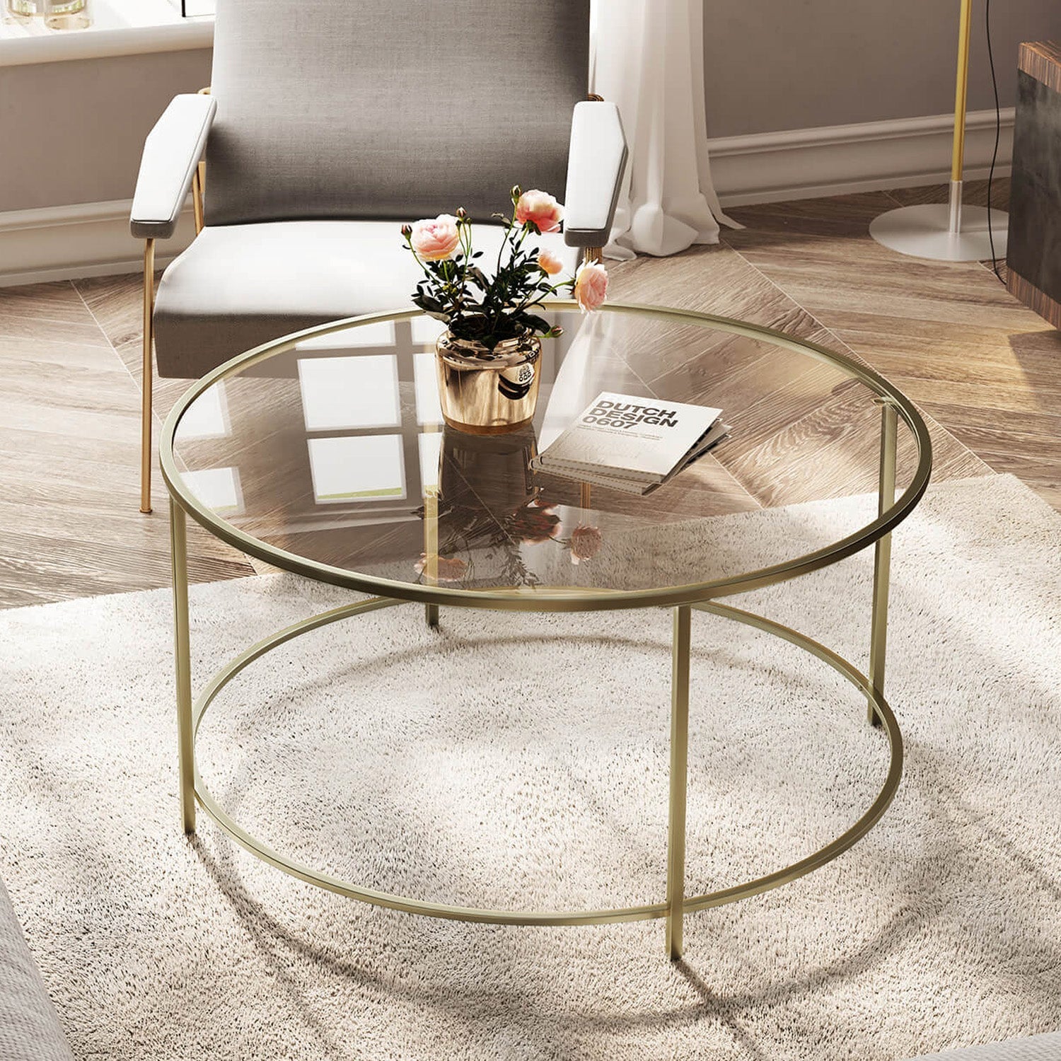 Glastisch, Glastisch Gold, Glastisch Rund Gold –