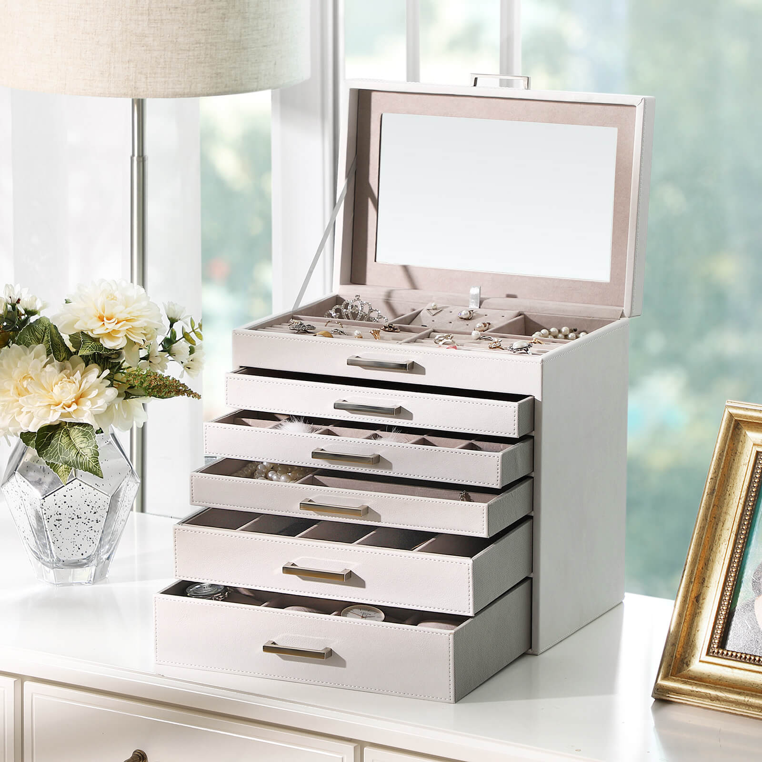 Schmuckkästchen, Schmuckkasten, Schmuckkasten groß, Schmuckschatulle, Songmics