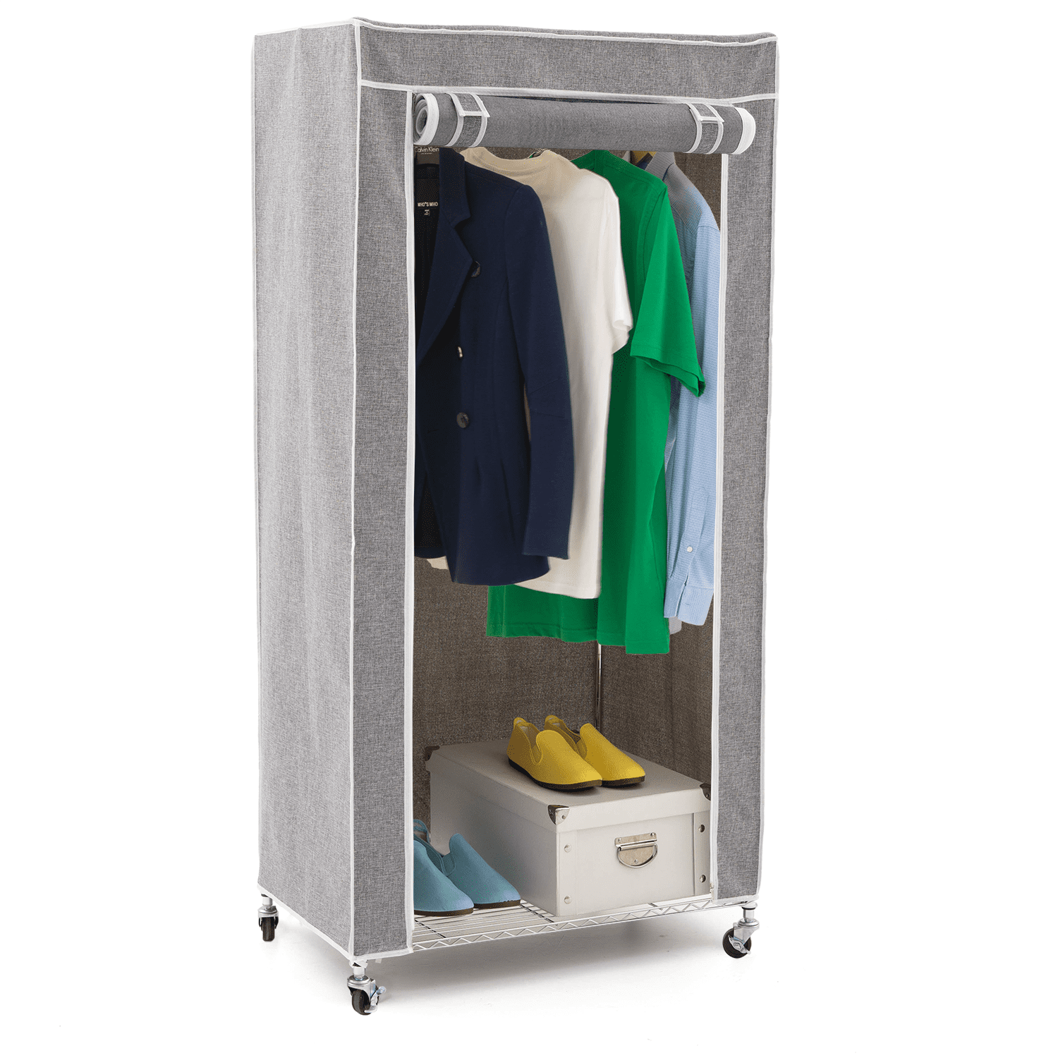 YHYLCL Kleiderschrank Stoff 170cm Pink - Faltbarer Garderobenschrank Mit Stange & Taschen