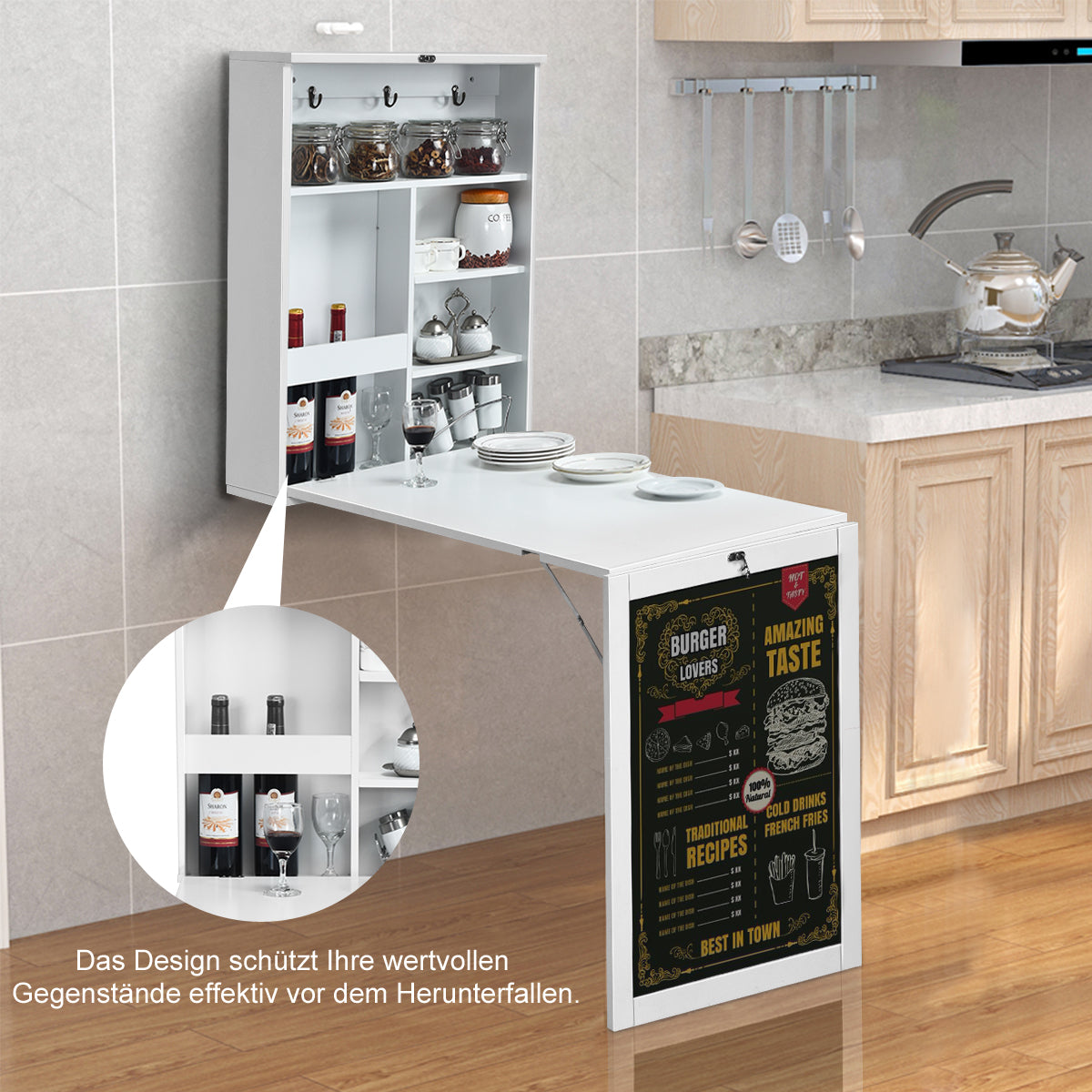 Costway - Wandtisch Ausklappbarer Wandklapptisch Umwandelbarer Schreibtisch mit Tafel Weiß/Schwarz 60 x 15,5 x 75 cm-Weiß