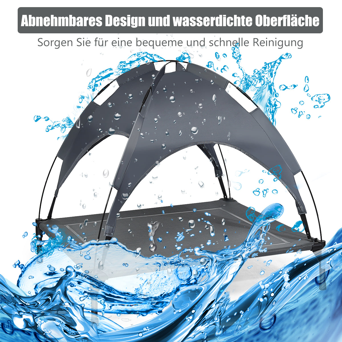 Costway - Hundebett xxl, Hundebett Outdoor, Hundebett mit Dach, Erhöhtes Hundebett, abnehmbarer Überdachung, Haustierbett, 90 x 81 x 86 cm, Grau