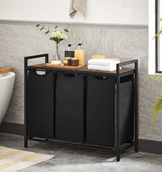 Wäschekorb, Wäschesammler, Wäschesammler 3 Fächer, mit Ablage, Tasche 38 Liter, 3 X 38 L, Vasagle, 1