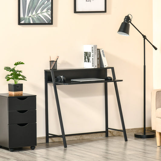 HOMCOM - Computertisch Stilvoller Schreibtisch mit Ablage & Kabelmanagement, Metall, Schwarz, 84x45x85cm
