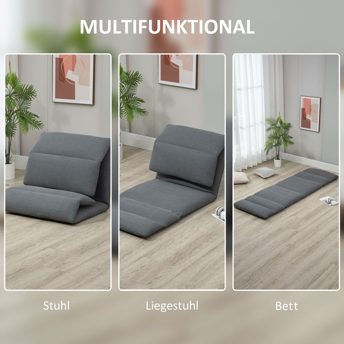 HOMCOM - Bodenstuhl Bodensofa Verstellbarer Relaxsessel Liegefunktion klappbar Dunkelgrau 72x71x60cm