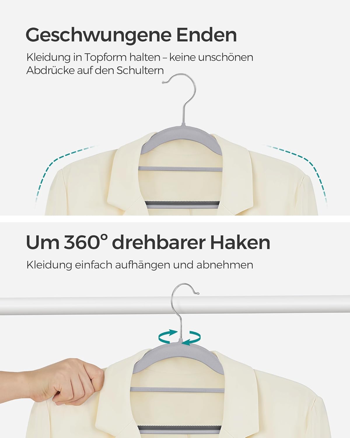 Kleiderbügel 30er Set, Hosenbügel, 42cm, Garderobenbügel, Platzsparend, aus Kunststoff, Grau, SONGMICS, 5