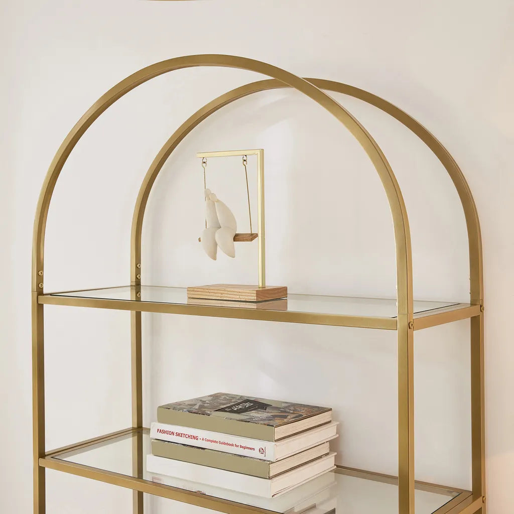 Bücherregal, Bücherregal mit 5 Ebenen, Bücherregal Gold, aus Hartglas, Standregal, Goldfarben, Vasagle, 4