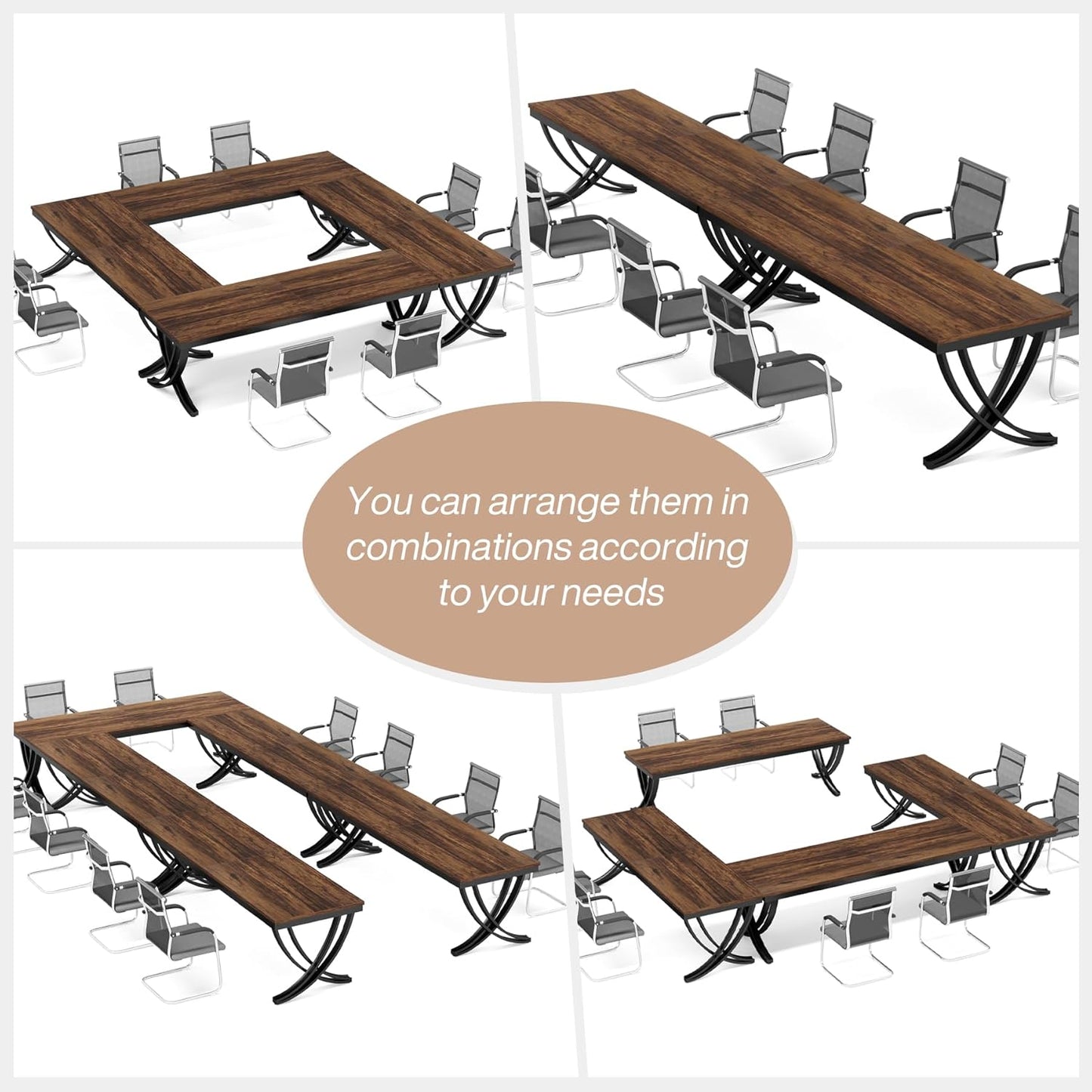 Schreibtisch, 200 x 70 x 75 cm, Konferenztisch, für 6–8 Personen, Bürotisch, für Meeting, mit starkem Metallrahmen, Braun, Tribesigns, 10