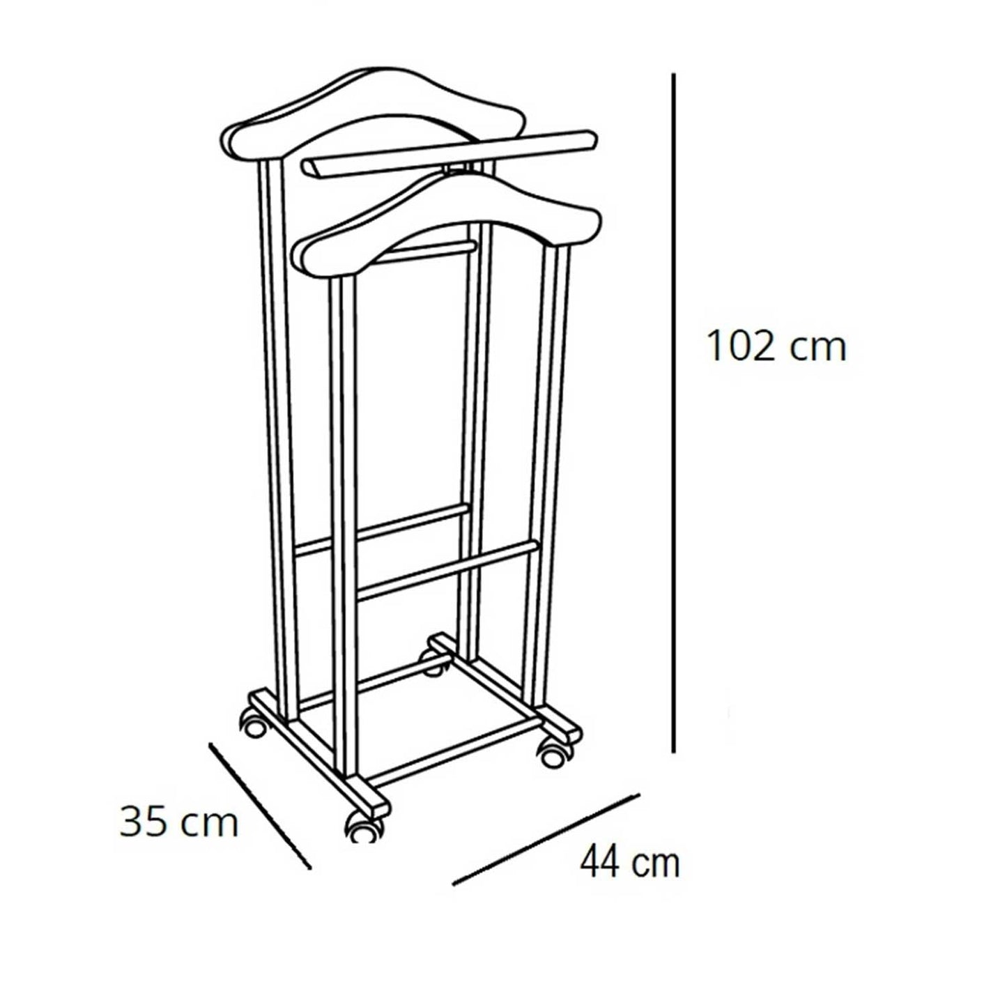 Schlafzimmerdiener TRENDY, 2 Bügeln und 1 Hosenständer, Gummifüße am Boden - Farbe Weiß, ARIT, 2