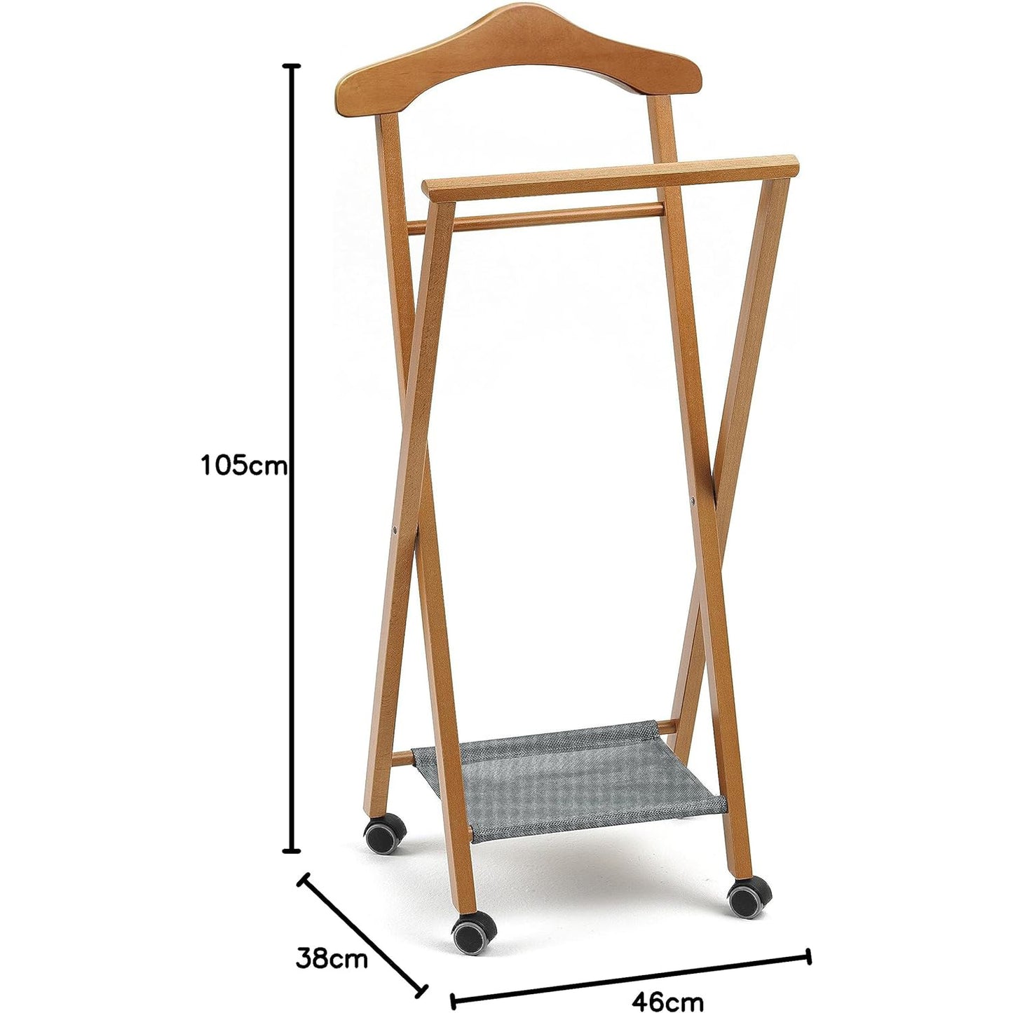 Herrendiener, Stummer Diener Holz, Schlafzimmerdiener NELSON, klappbar, Kleiderbügel, Hosenablage und Schuhablage, ARIT, 7