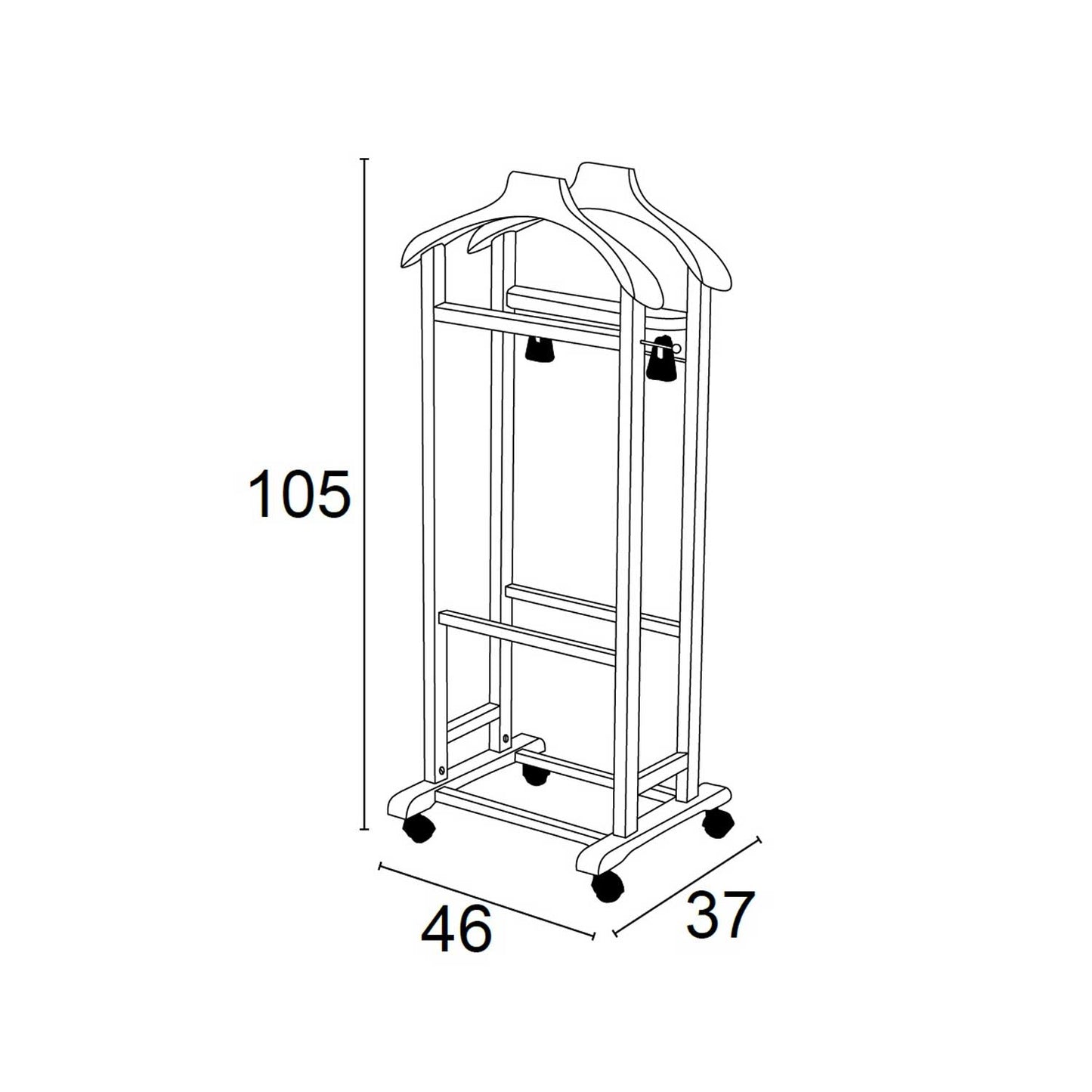 Herrendiener, Stummer Diener Holz, Bestehend aus 2 Bügeln, Hosenablage, Ablagefläche und Rockablage, MIXER, ARIT, 4