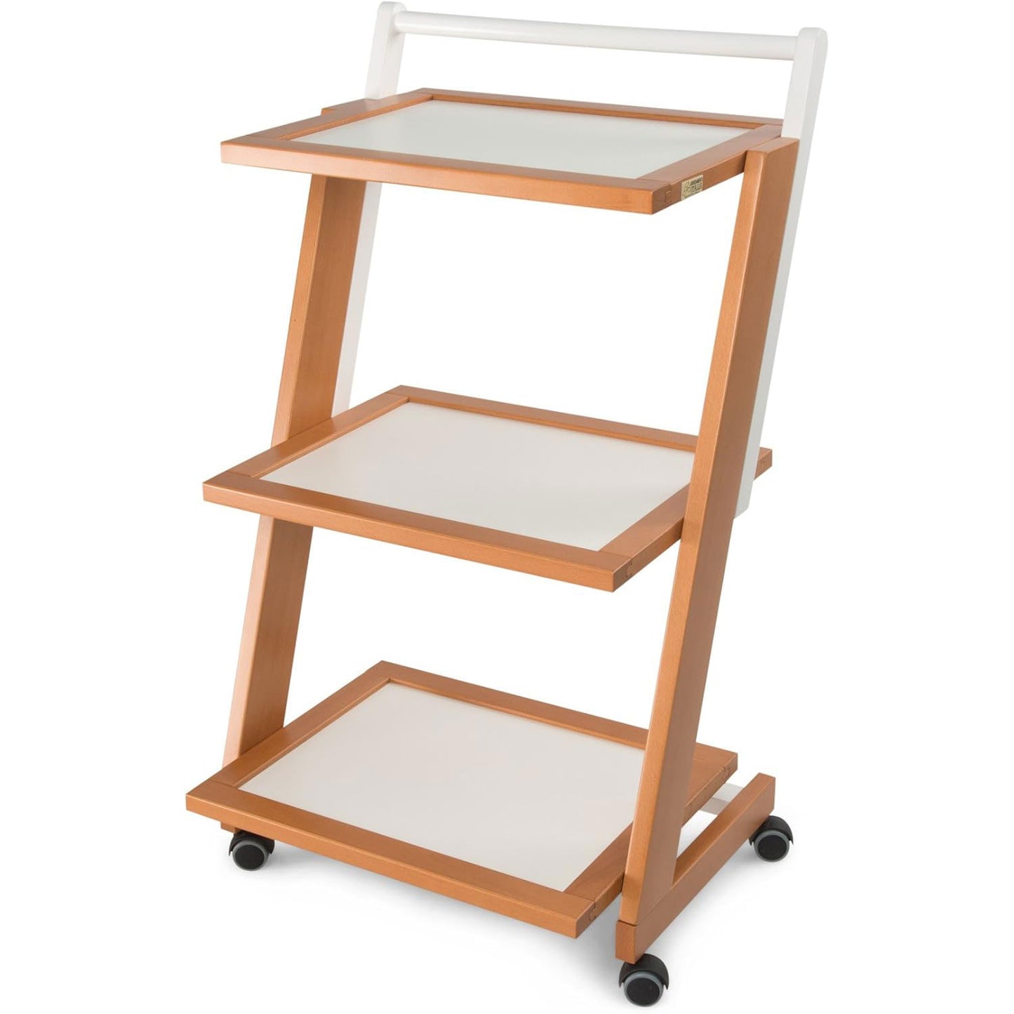 Servierwagen, Küchenwagen, Rollwagen Küche, 3 Ablagen aus kratzfestem Laminat und Struktur aus massivem Buchenholz, Farbe Kirsche-Weiß, ARIT ZORDAN, 5