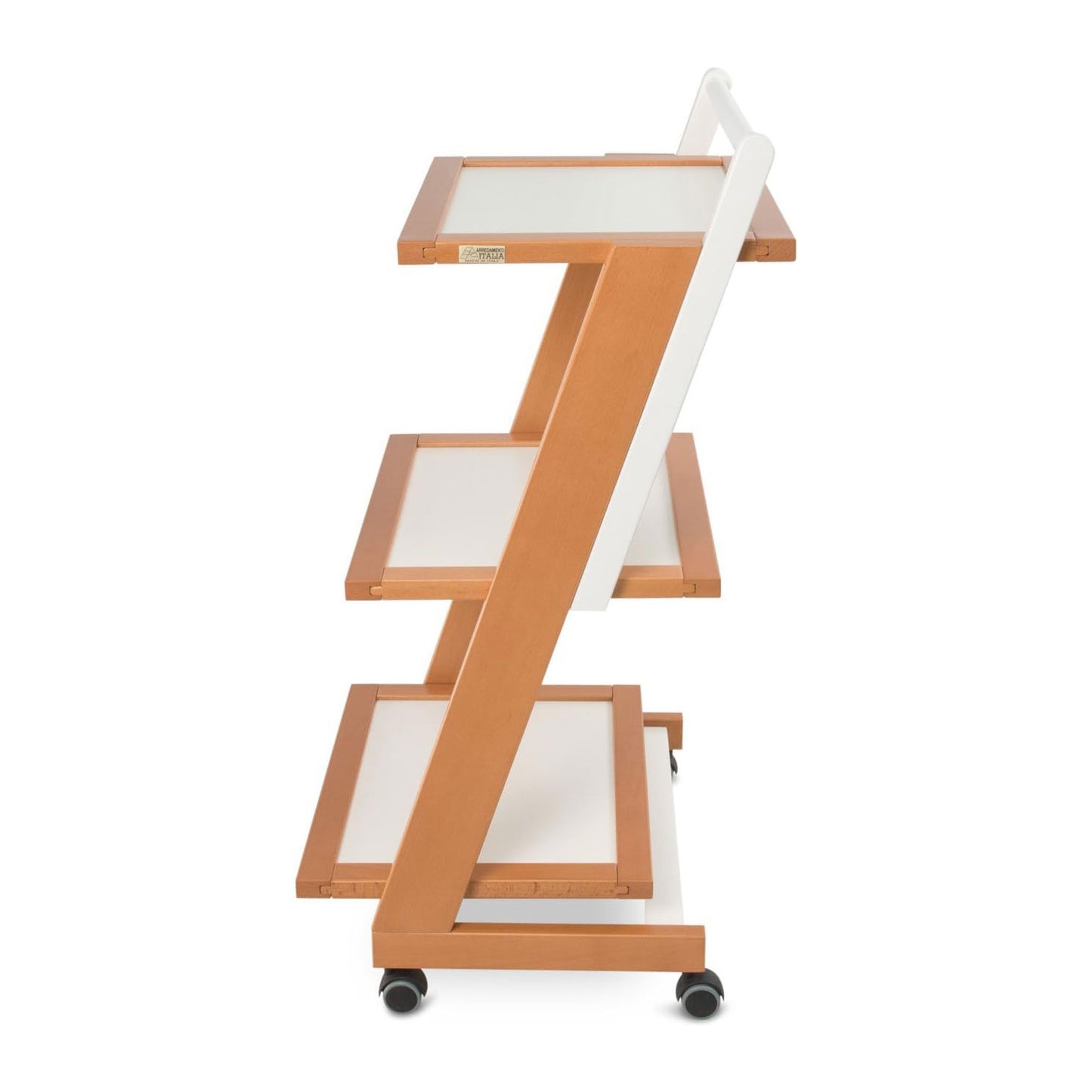Servierwagen, Küchenwagen, Rollwagen Küche, 3 Ablagen aus kratzfestem Laminat und Struktur aus massivem Buchenholz, Farbe Kirsche-Weiß, ARIT ZORDAN, 4