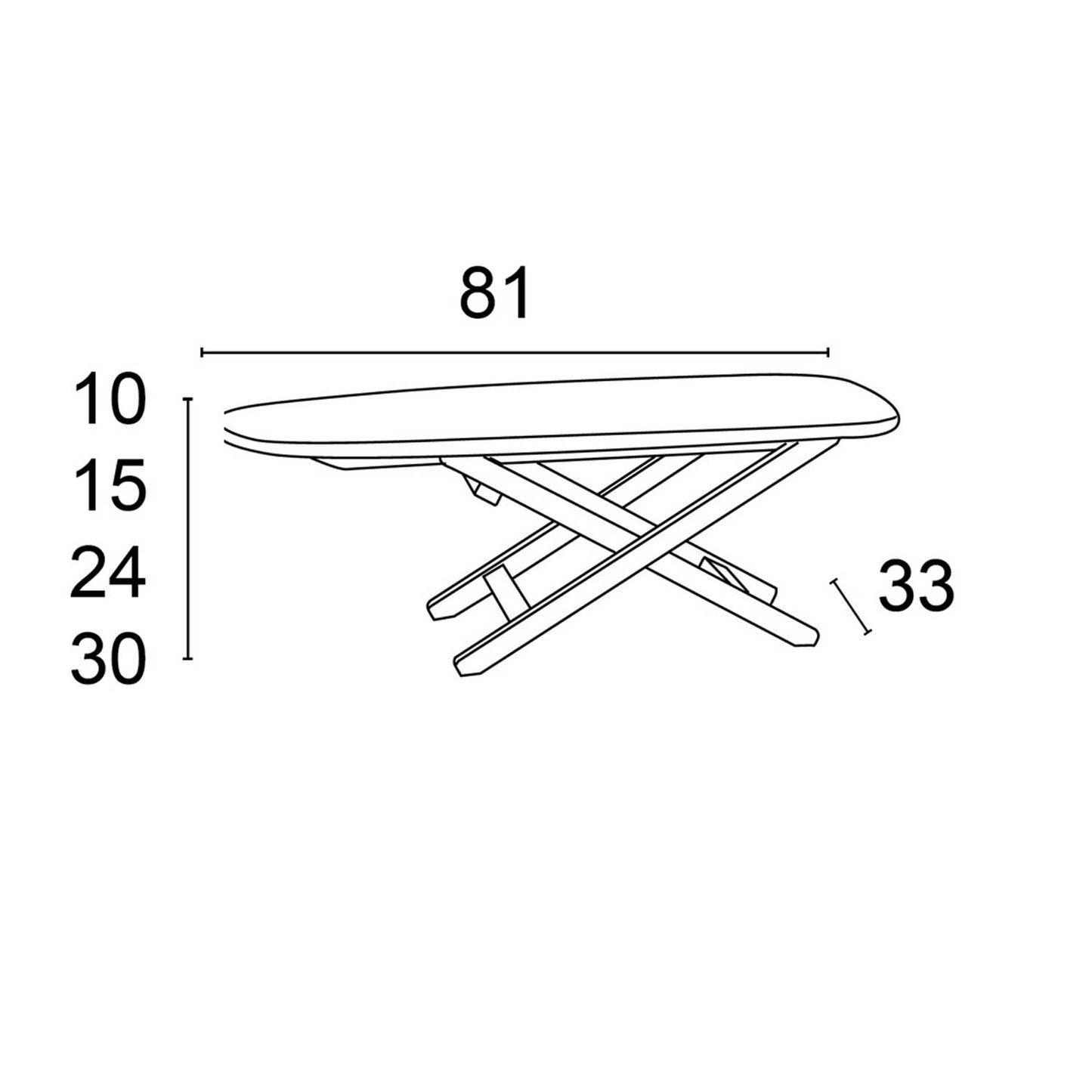 Bügeltisch MINISTYRO, Tisch-Bügeltisch, klappbar, höhenverstellbar, Arbeitsfläche 82 x 33 cm - Farbe Kirsche