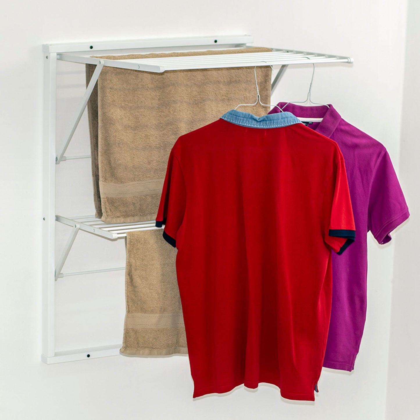 Wäscheständer wand, Trockengestell für die Wand KEVIN, 11 Meter Wäscheleine, einfach an der Wand zu befestigen, Farbe Weiß, 1