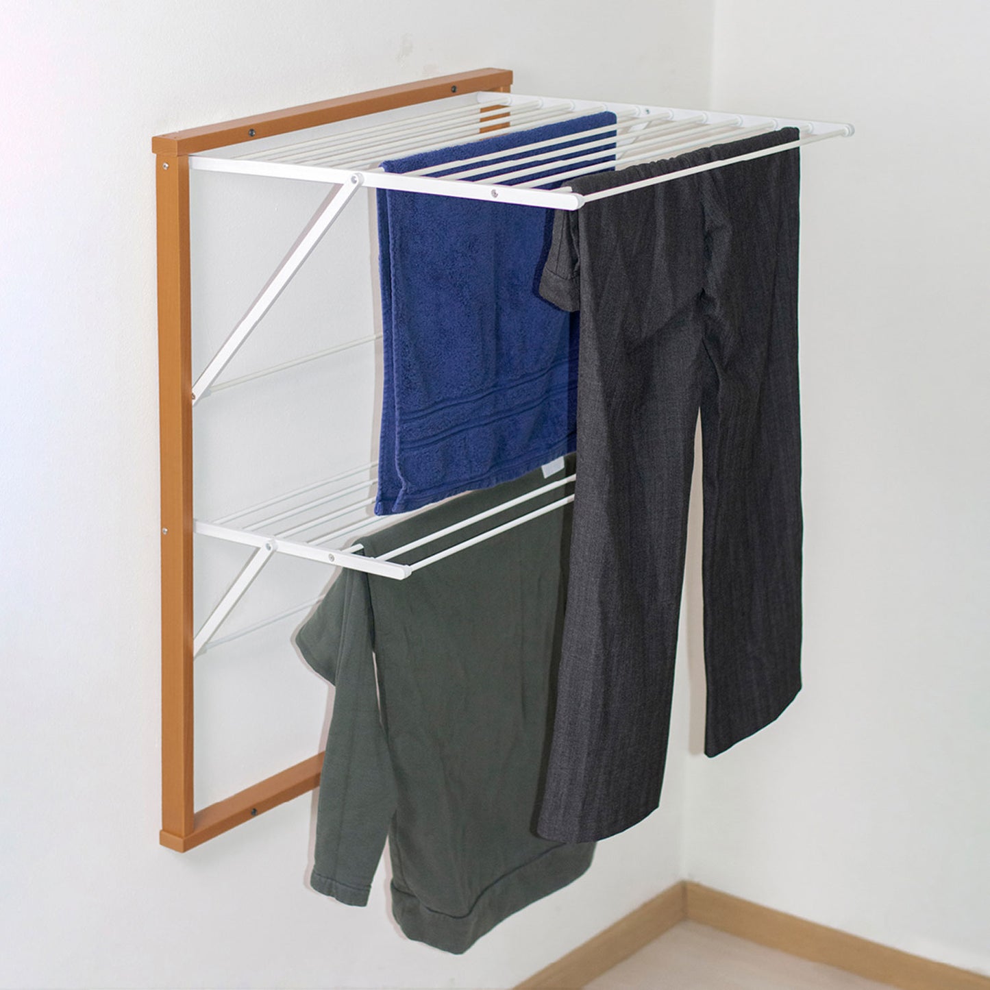 ARIT - Wäscheständer wand, Wandwäschetrockner, Trocknungsgestell für die Wand KEVIN, 11 m Wäscheleine, Kirschbaum