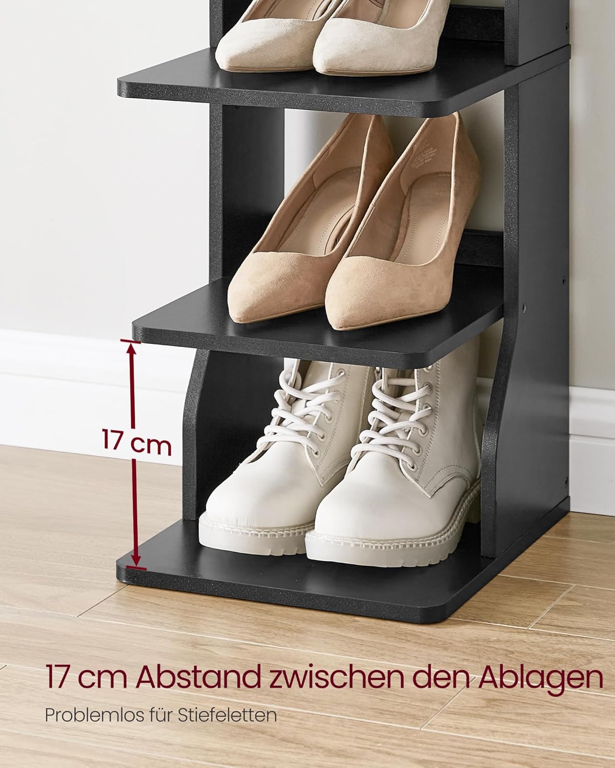 Schuhregal schmal, Standregal mit 7 Ebenen, platzsparend, für Eingangsbereich, Ecke, Schuhablage, schwarz, VASAGLE, 1