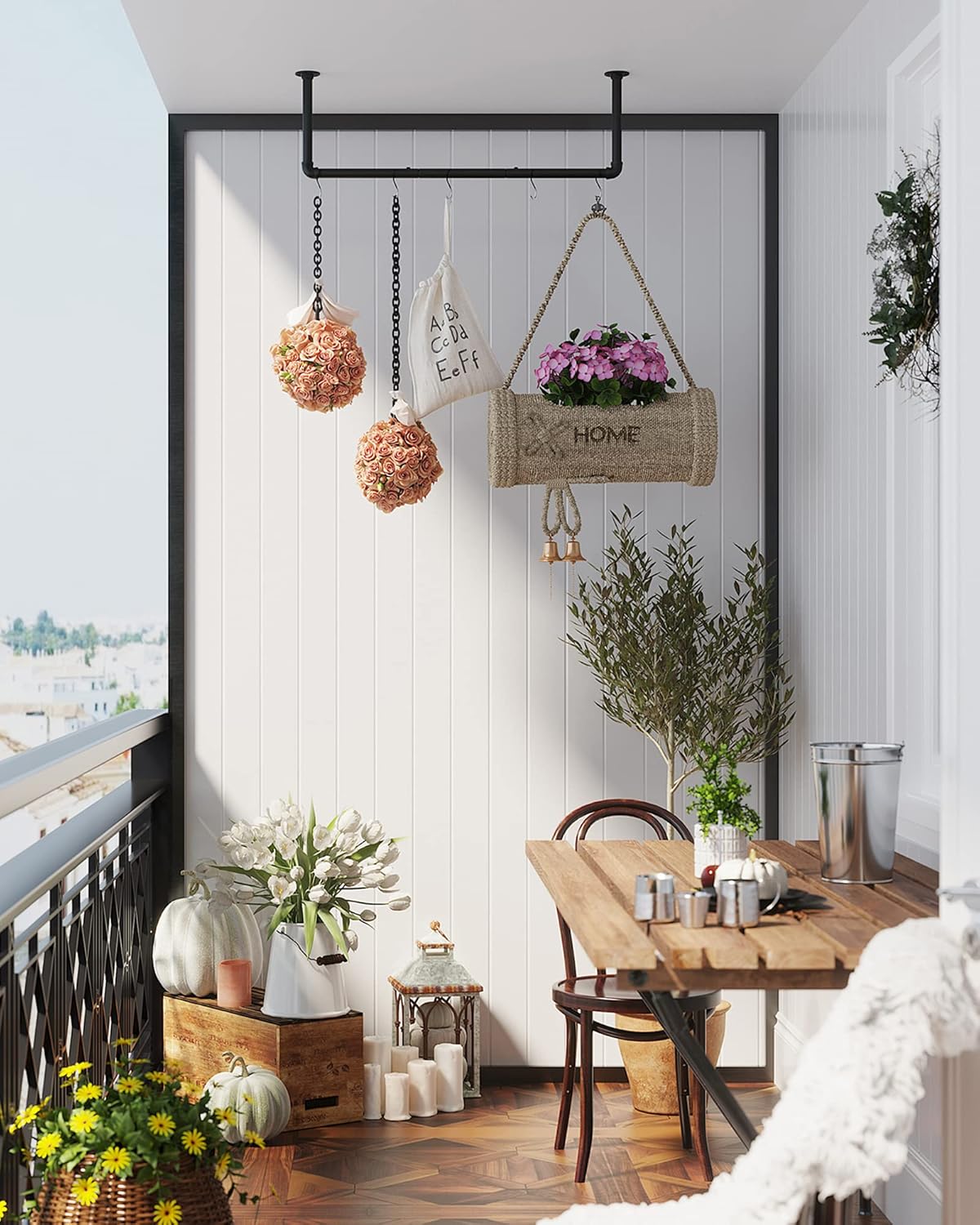 Kleiderstange Wand, 2er Set, Garderobenstangen, bis 60kg, Platzsparend, Kleiderstange Wandmontage, Schwarz, SONGMICS, 1