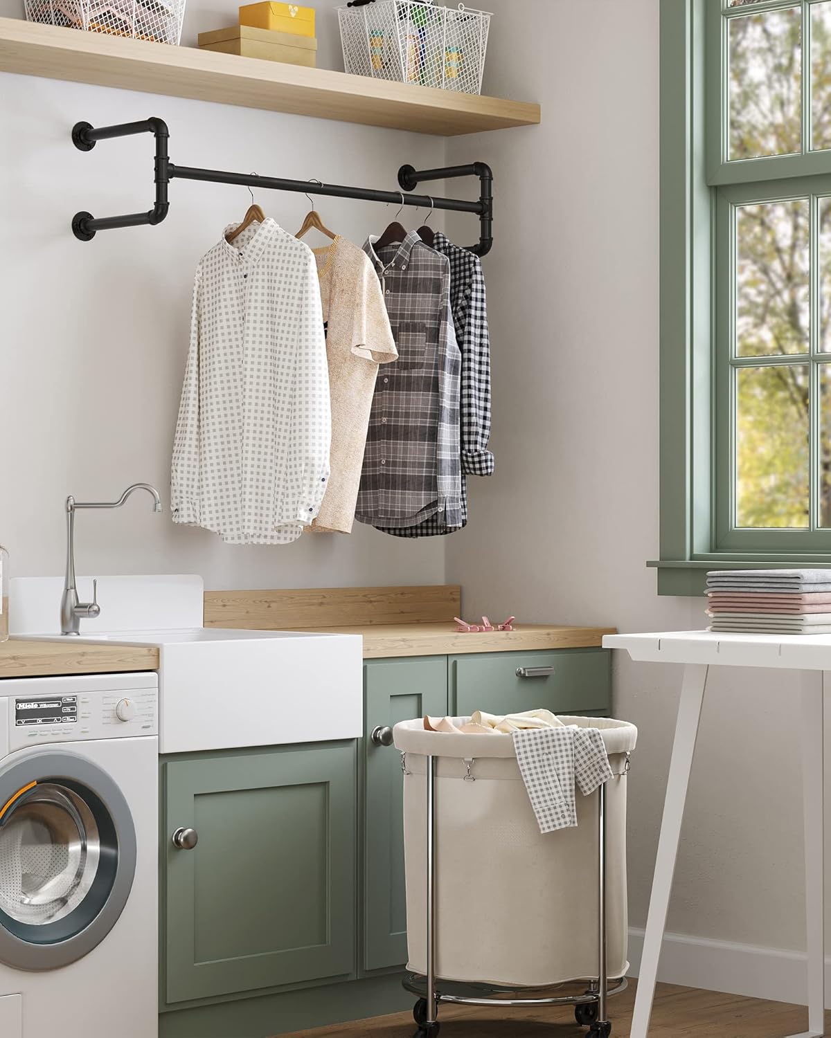 Kleiderstange Wand, 2er Set, Kleiderstange, 30x112x29,3cm, bis 60 kg belastbar, Schwarz, SONGMICS, 1