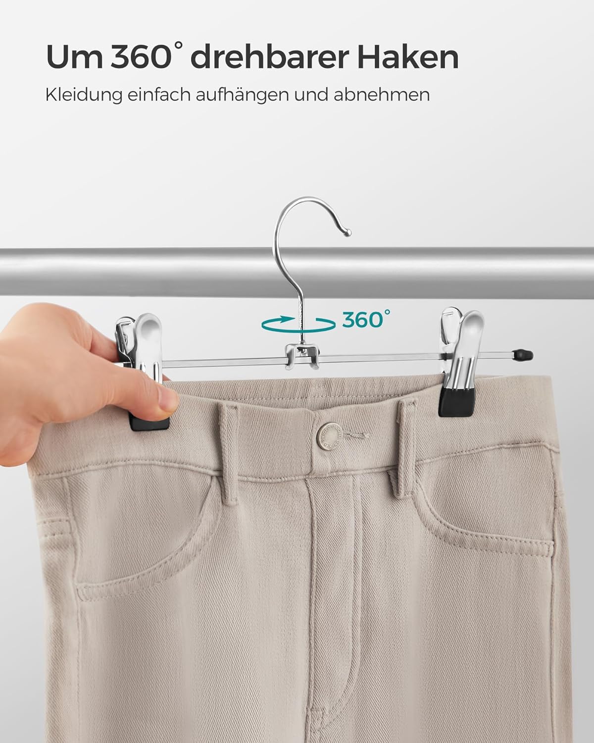 Hosenbügel, 20er Set, Kleiderbügel, mit Klammern, 31cm, Rutschfest, Rockbügel, Silber-Schwarz, SONGMICS, 7