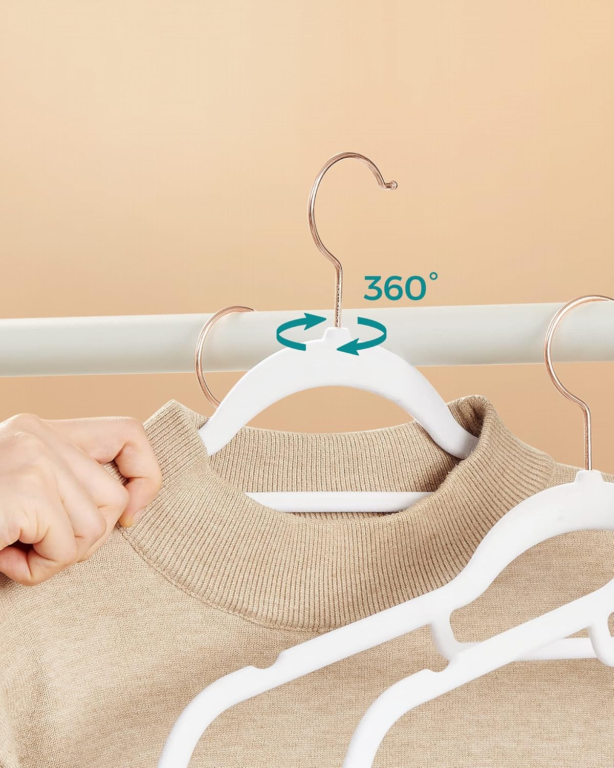 Kleiderbügel, 50er Set, Hosenbügel, 43,5cm, Kleiderbügel platzsparend, mit Stange für Krawatten, Roségold-Weiß, SONGMICS, 6
