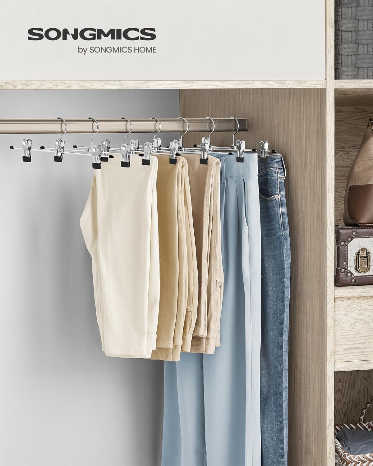 Hosenbügel, 20er Set, Kleiderbügel, mit Klammern, 31cm, Rutschfest, Rockbügel, Silber-Schwarz, SONGMICS, 3