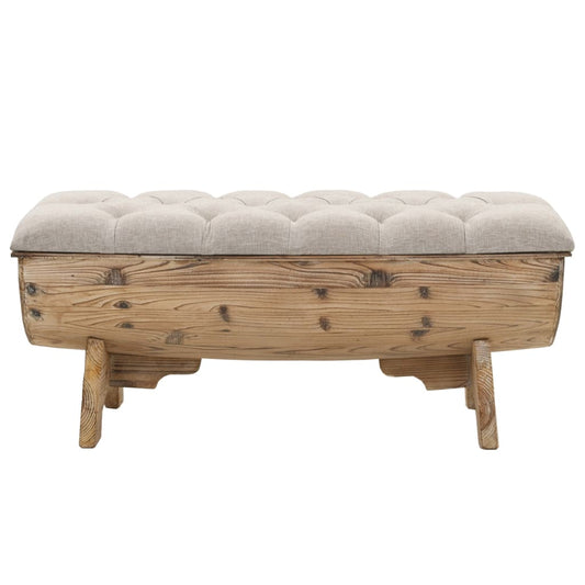 Sitzbank, Aufbewahrungsbank Massivholz und Stoff, Bank zum Sitzen, 103 x 51 x 44 cm, Cremefarben und Braun, vidaXL, 2