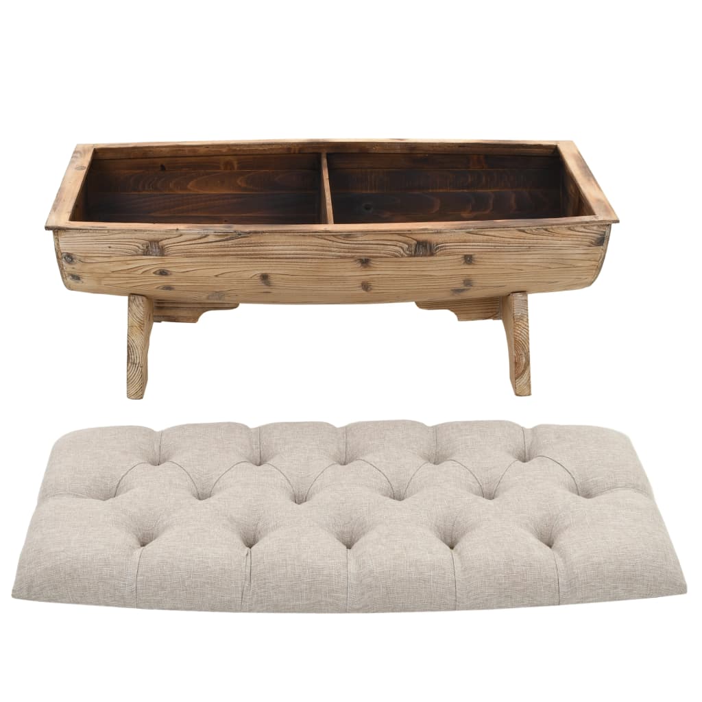Sitzbank, Aufbewahrungsbank Massivholz und Stoff, Bank zum Sitzen, 103 x 51 x 44 cm, Cremefarben und Braun, vidaXL, 4