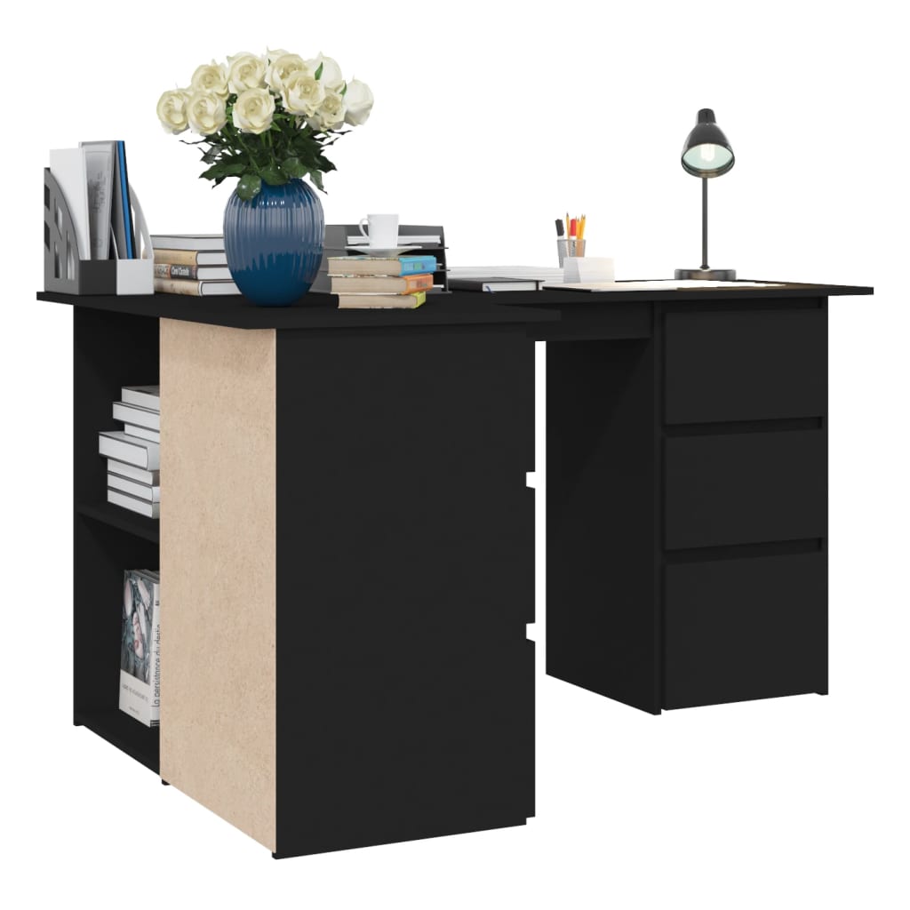 vidaXL - Eckschreibtisch Schwarz 145x100x76 cm Holzwerkstoff
