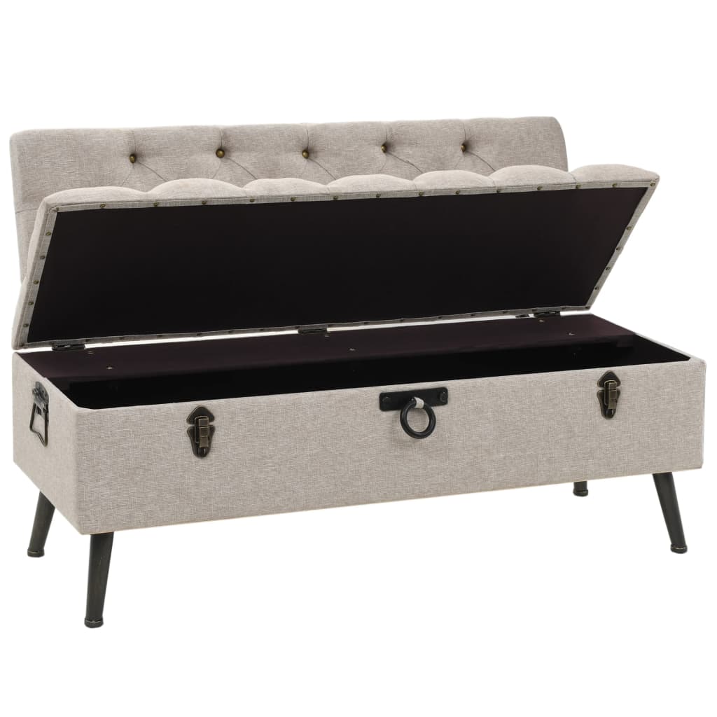 Sitzbank, Sitzbank mit Stauraum, und Rückenlehne, Bank zum Sitzen, 110 x 52 x 75 cm, Creme Stoff, vidaXL, 3