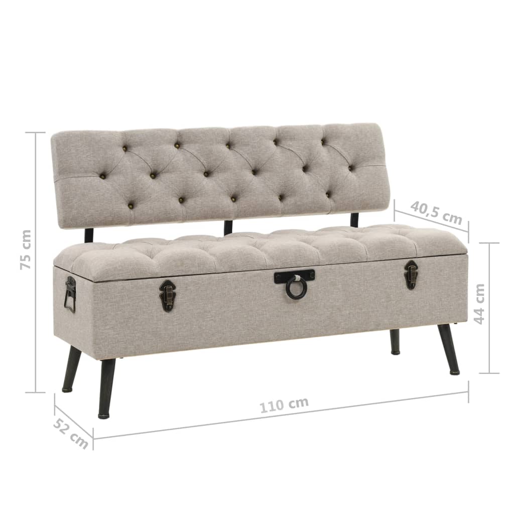 Sitzbank, Sitzbank mit Stauraum, und Rückenlehne, Bank zum Sitzen, 110 x 52 x 75 cm, Creme Stoff, vidaXL, 11