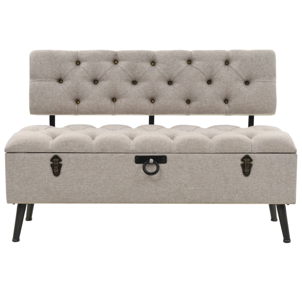 Sitzbank, Sitzbank mit Stauraum, und Rückenlehne, Bank zum Sitzen, 110 x 52 x 75 cm, Creme Stoff, vidaXL, 2