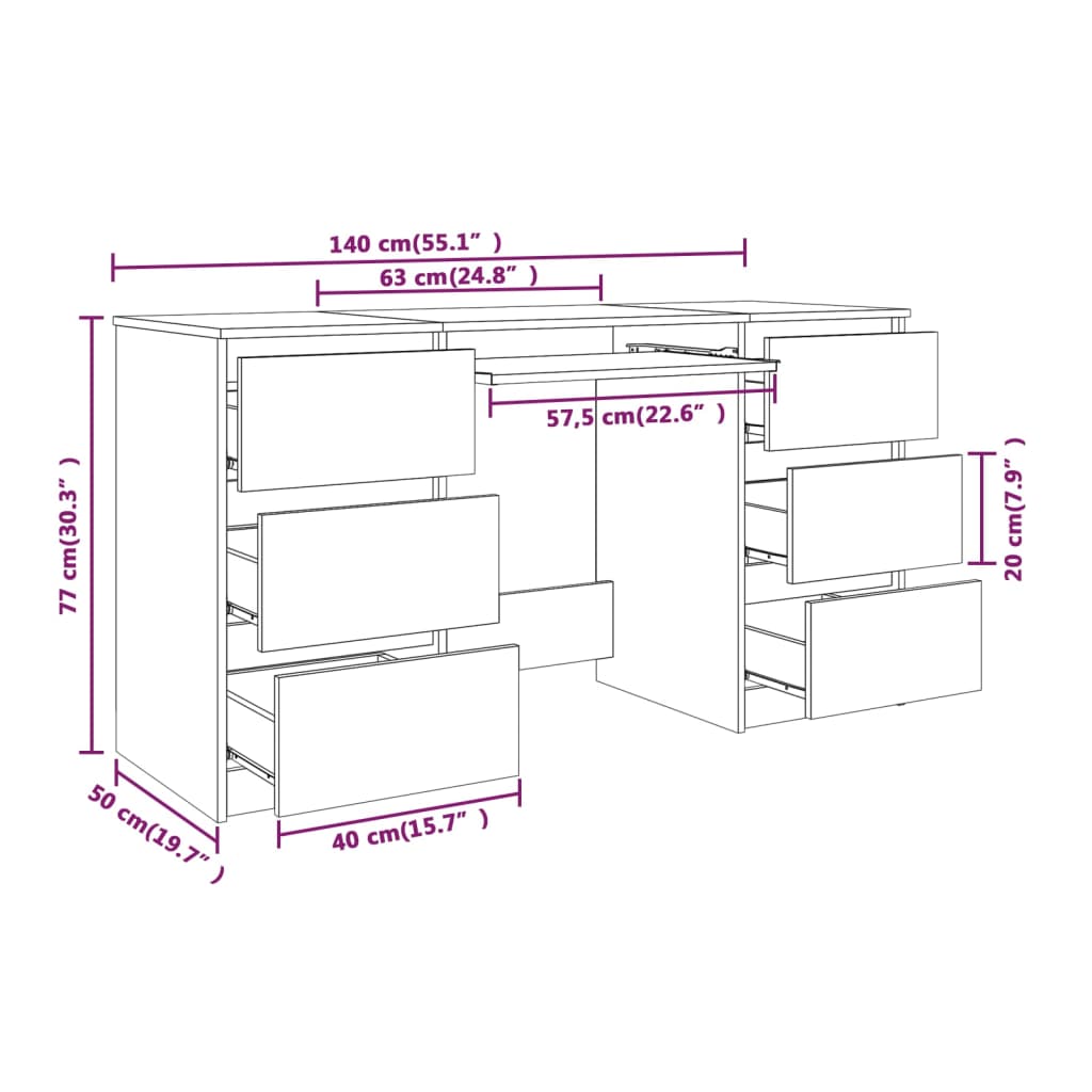 vidaXL - Schreibtisch Grau Sonoma 140x50x77 cm Holzwerkstoff