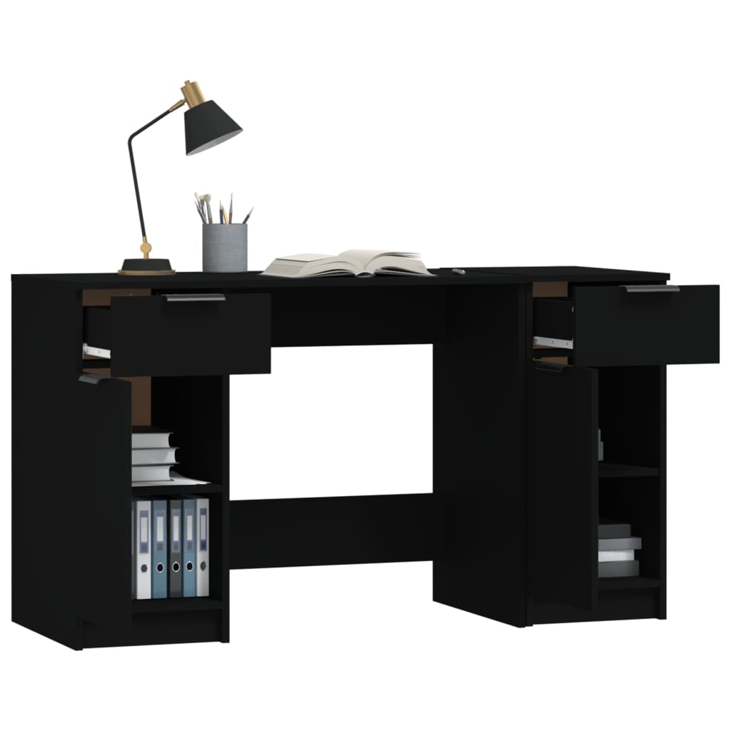vidaXL - Schreibtisch mit Beistellschrank Schwarz Holzwerkstoff