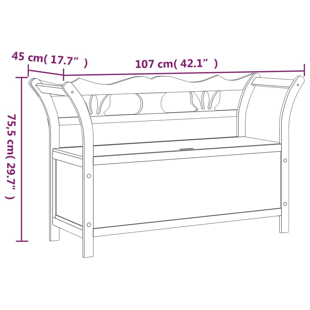 Sitzbank, und Rückenlehne, Bank zum Sitzen, 107x45x75,5 cm, Massivholz Tanne, Schwarz, vidaXL, 9