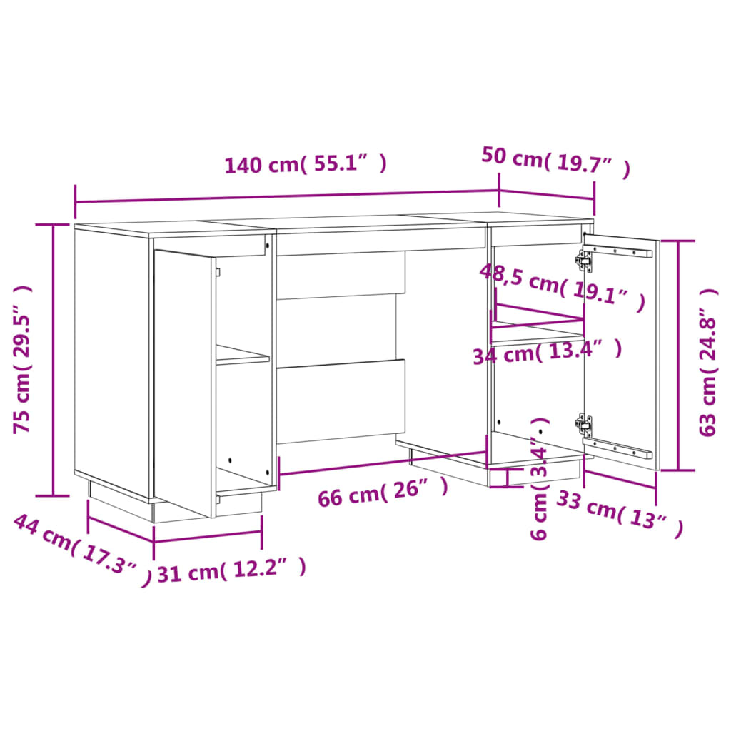 vidaXL - Schreibtisch 140x50x75 cm Massivholz Kiefer