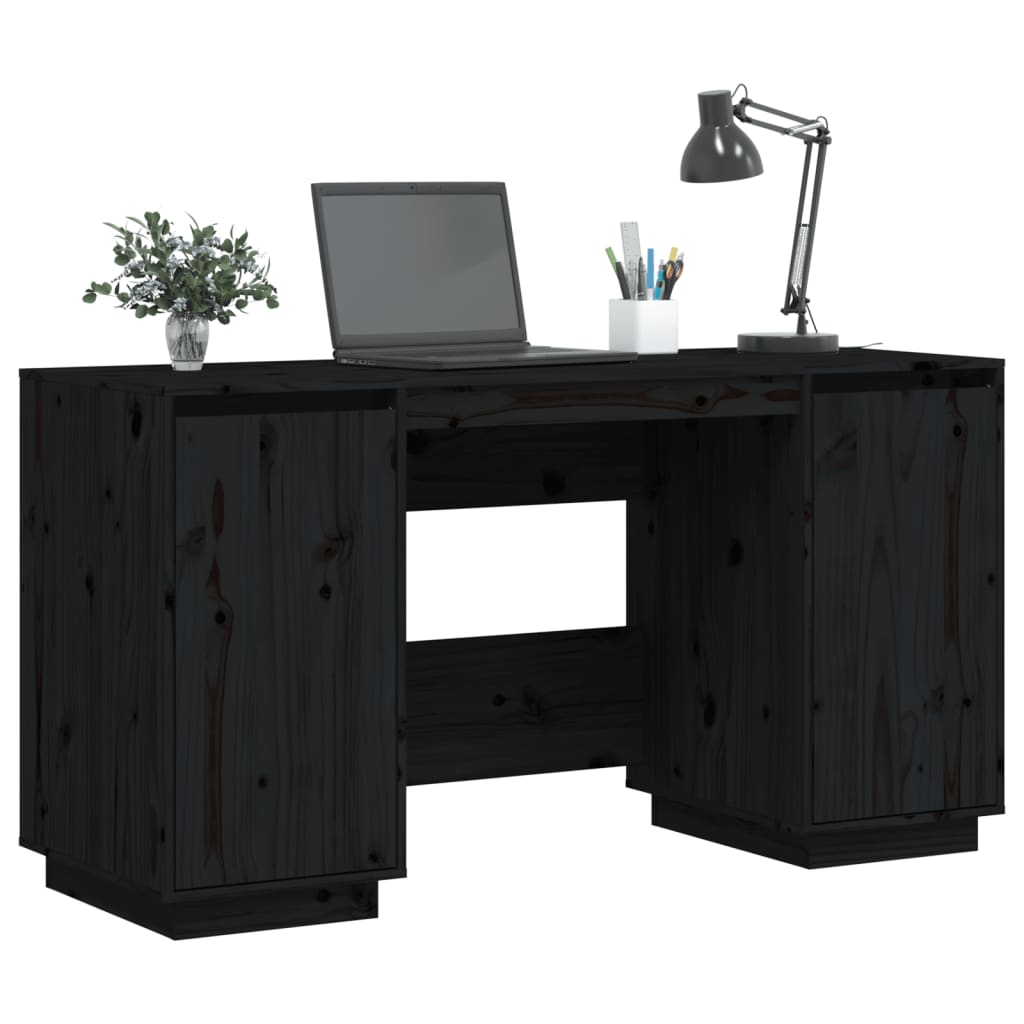 vidaXL - Schreibtisch Schwarz 140x50x75 cm Massivholz Kiefer