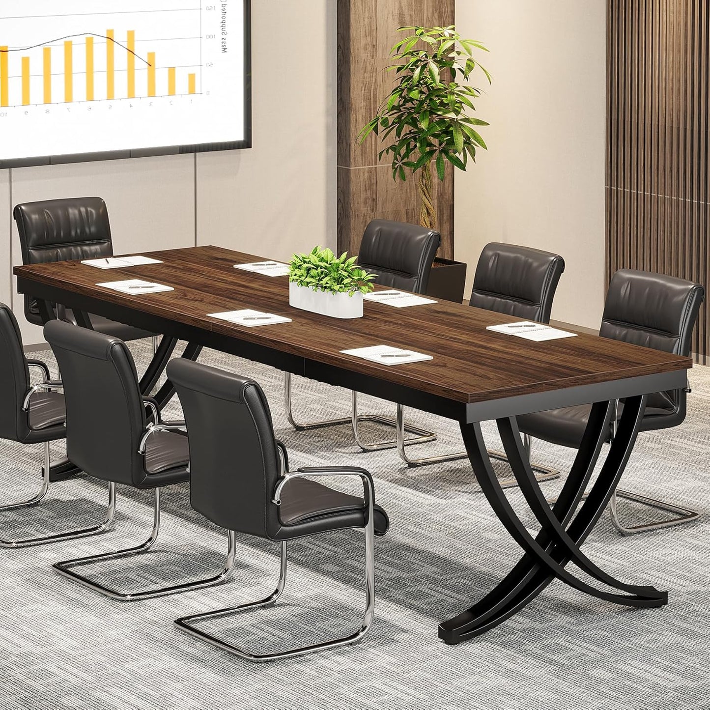 Schreibtisch, 200 x 70 x 75 cm, Konferenztisch, für 6–8 Personen, Bürotisch, für Meeting, mit starkem Metallrahmen, Braun, Tribesigns, 7