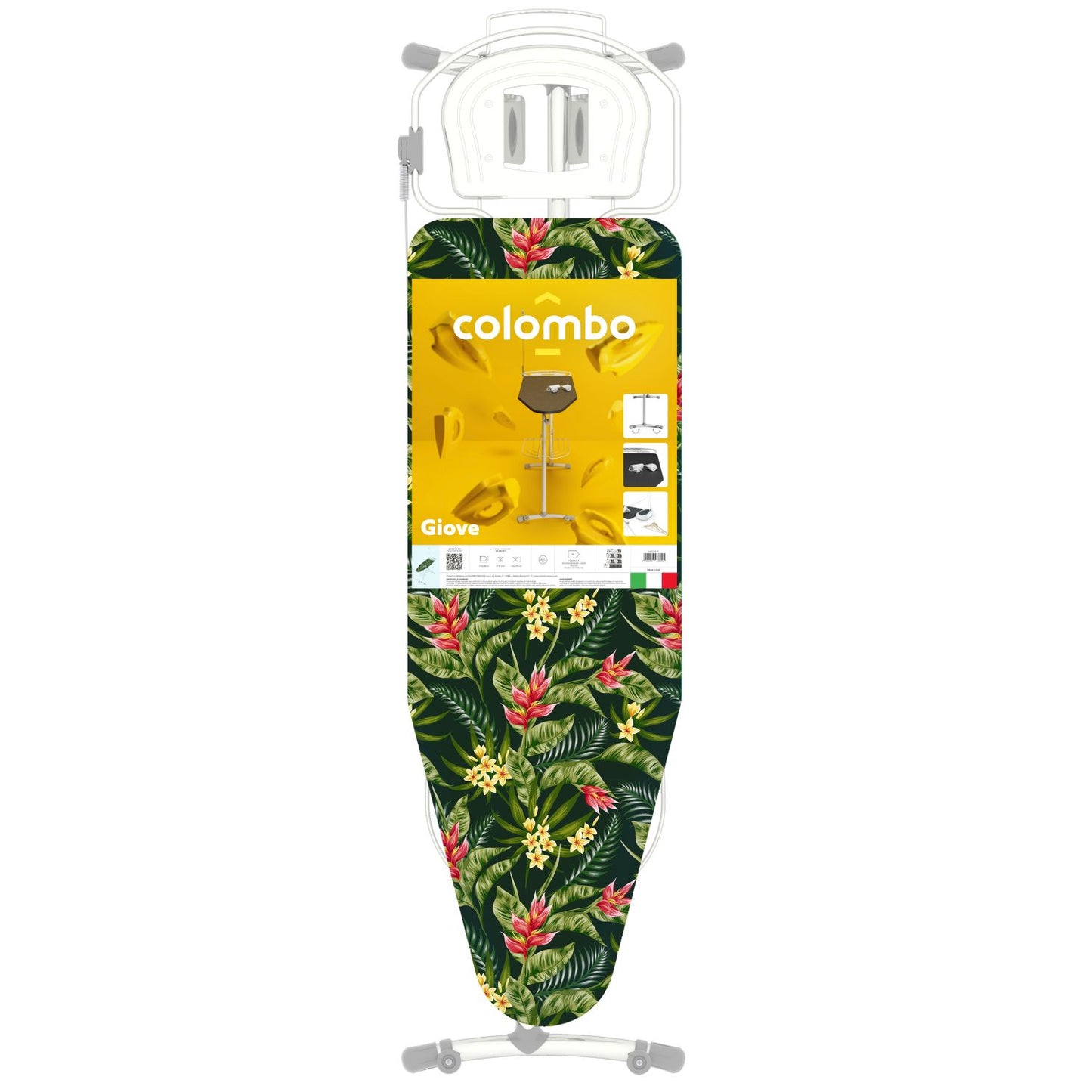 Bügelbrett, Bügeltisch, 130x44cm mit Rollen, Bügelbrett mit steckdose, Bügelbrett für dampfbügelstation, Bügelbrettbezug 100% Baumwolle, Colombo GIOVE, 3