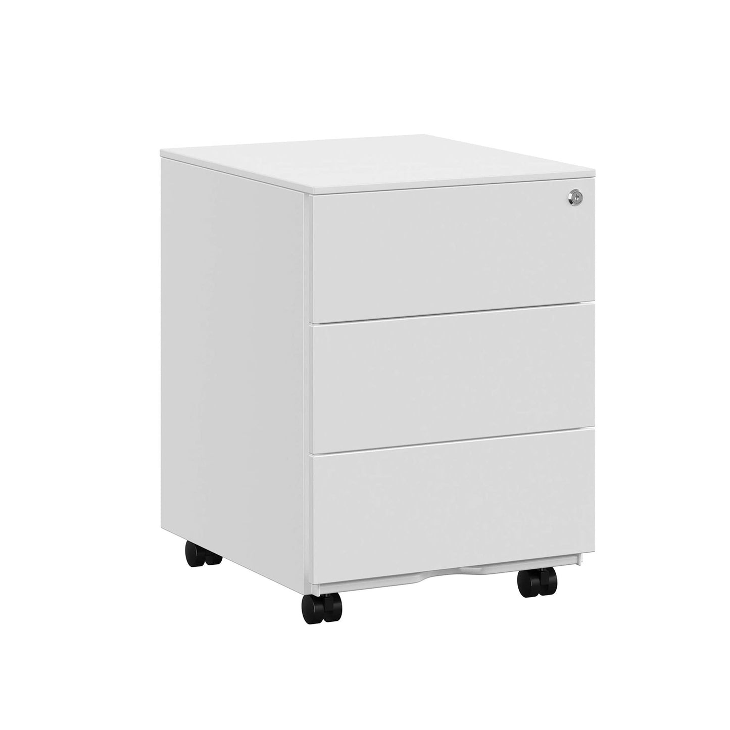 Rollcontainer metall, aktenschrank, Archivschrank, 3 Schubladen, Ordnerschrank, Druckertisch, abschließbar, Weiß, Songmics, 1