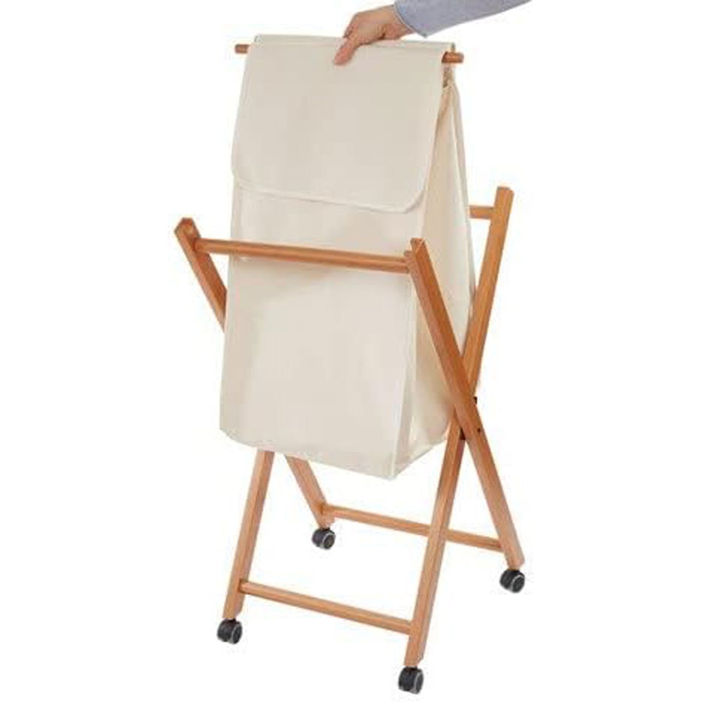 Faltbarer wäschekorb BANNY, Wäschekorb klappbar, Wäschesammler, Holz, Faltbar - abnehmbare Tasche, Kirsche, 1