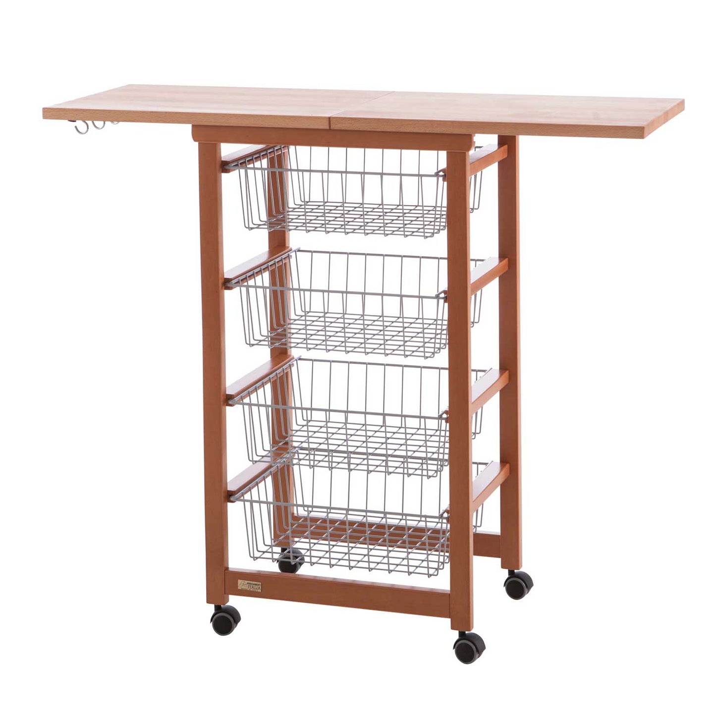 ARIT - Küchenwagen mit arbeitsplatte GASTONCINO, ausklappbarer 48 bis 96 cm, Küchenrollwagen, Küchenwagen holz, Kirsche, 3