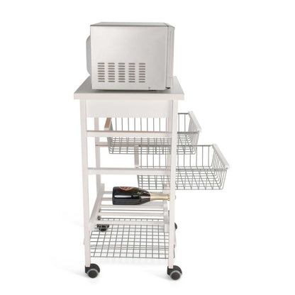 ARIT - Küchenwagen mit arbeitsplatte ARTURO, zentralem Flaschenhalter, Küchenrollwagen, Küchenwagen holz, Weiß, 2