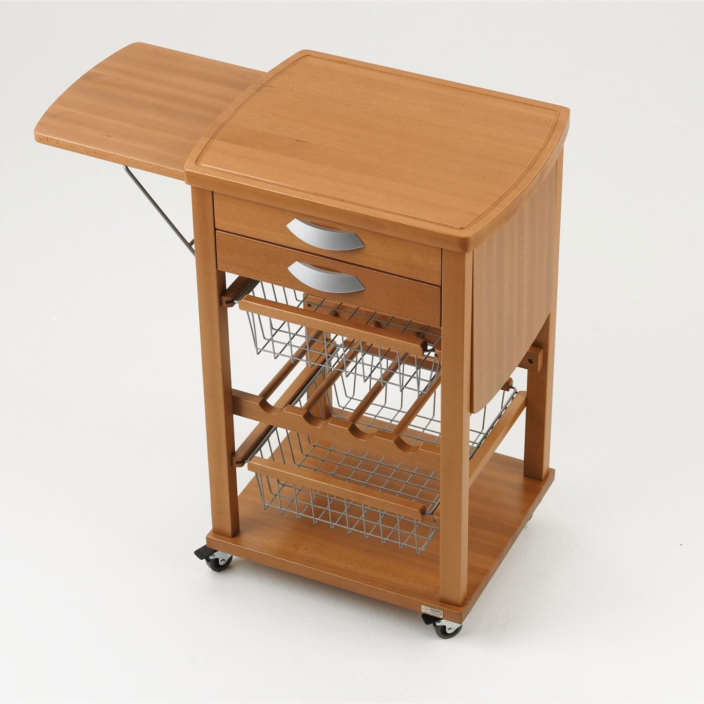 Küchenwagen, arbeitsplatte , mit klappbaren Seitenablagen, Küchenrollwagen, Küchenwagen holz, Flaschenregal, SANTIAGO Arit, 3