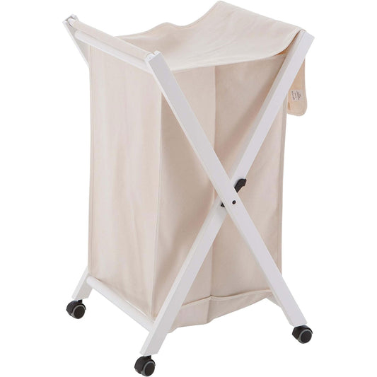 Wäschekorb faltbar BANNY, Klappbarer wäschekorb, Wäschesammler, Holz, Faltbar, Weiß