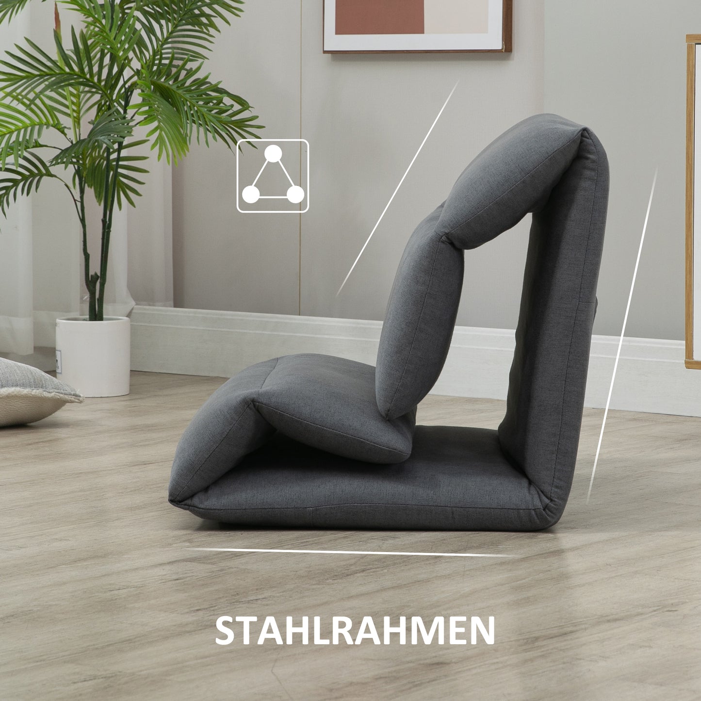 HOMCOM - Bodenstuhl Bodensofa Verstellbarer Relaxsessel Liegefunktion klappbar Dunkelgrau 72x71x60cm