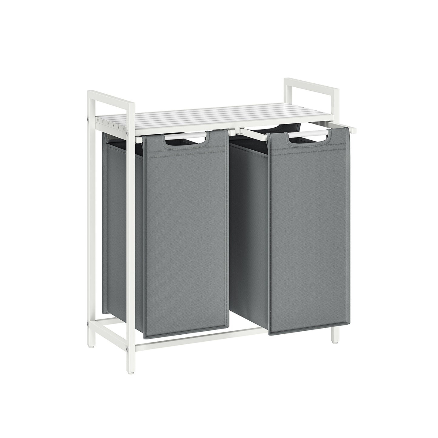 Wäschekorb 2 fächer, Wäsche Sortiersystem, 2x46L, ausziehbare und abnehmbare Wäschesäcke, Metallrahmen, Weiß Grau, VASAGLE, 1