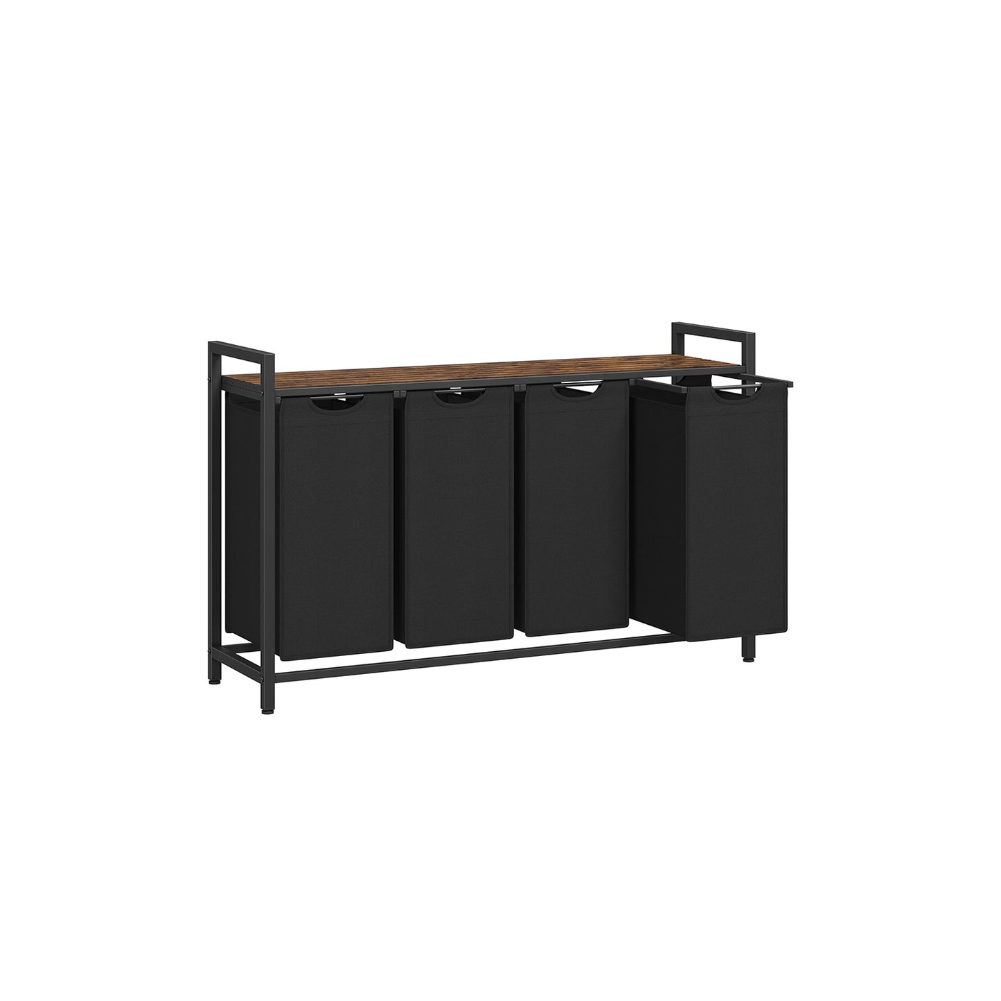 Wäsche Sortiersystem, 160 L, Wäschekorb 4 Fächer, 4 x 40 L, Wäschesack ausziehbar abnehmbar, mit Ablage, braun-Schwarz, VASAGLE, 1