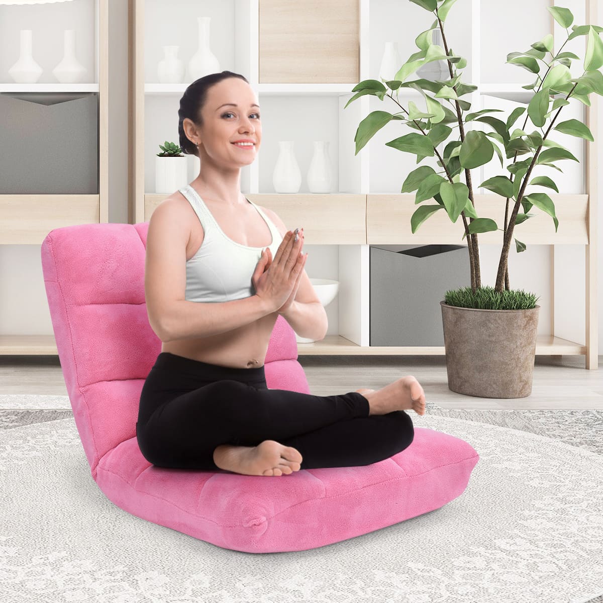 Bodensessel, Bodensofa, Bodenstuhl Faltbares Lazy Sofa Faul Tatami Bodenkissen, Rosa, Costway, 2