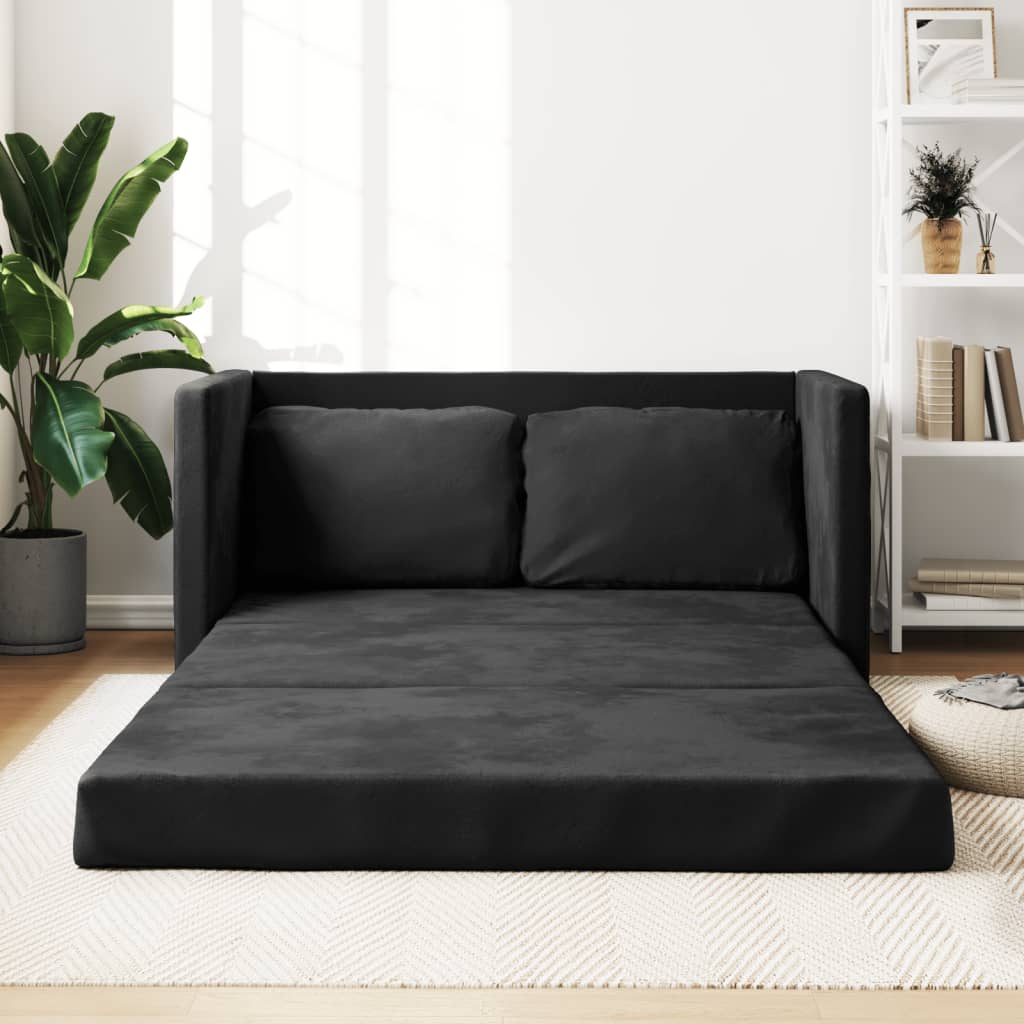 Bodensofa, Bodensofa mit Schlaffunktion, Samt, Schwarz –