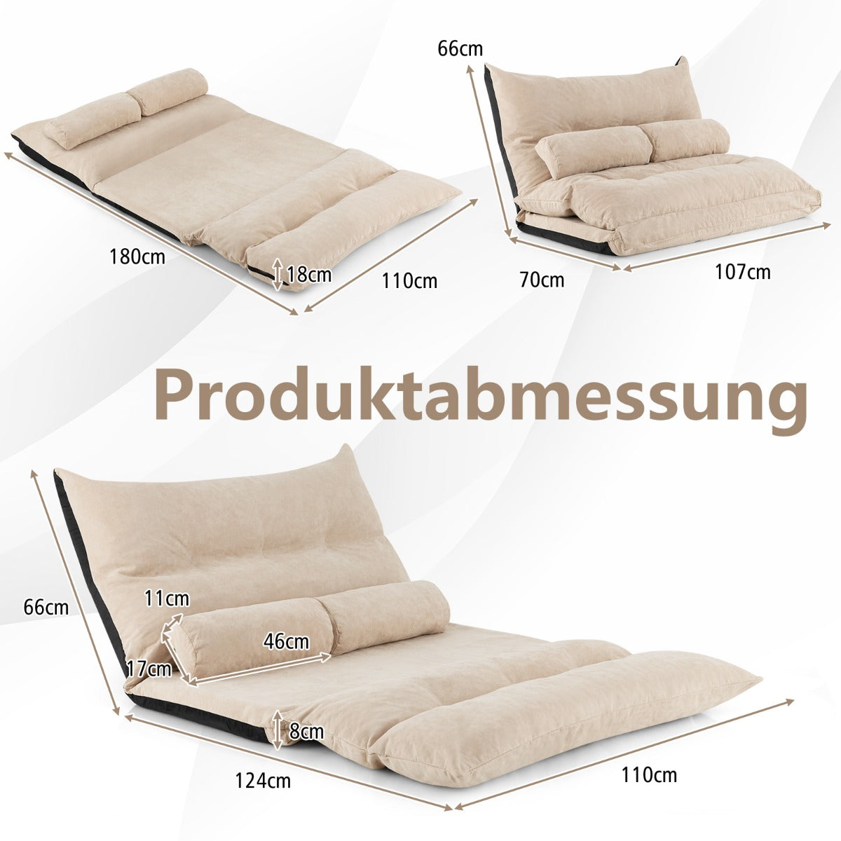 Bodensofa, Boden sofa, Bodencouch, Bodensofa mit Schlaffunktion, bodensofa klappbar, Verstellbarer Rückenlehne, Costway, 3